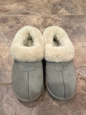 UGG Suede Shearling Clog - Light Gray with Cream Fur
